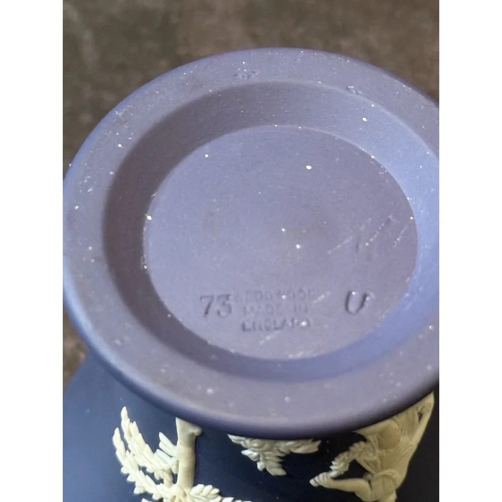 Wedgwood Portland Blue Jasperware Dancing Hours Floral Girls Miniature Vase Pot